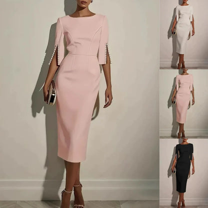 Women's Faux-Pearl Trim Split-Sleeve Pencil Dress