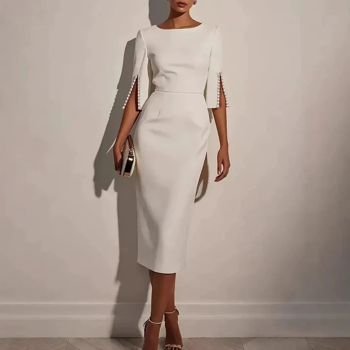 Women's Faux-Pearl Trim Split-Sleeve Pencil Dress