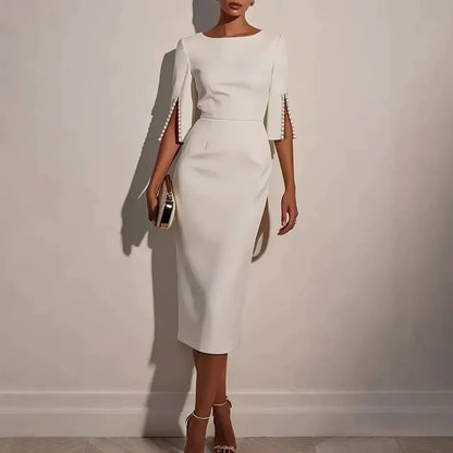 Women's Faux-Pearl Trim Split-Sleeve Pencil Dress