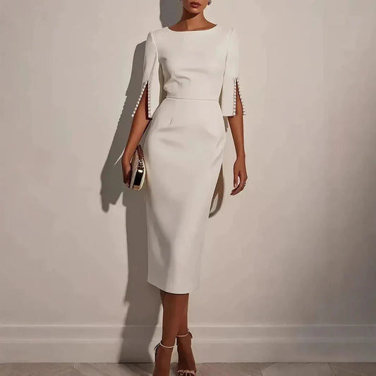 Women's Faux-Pearl Trim Split-Sleeve Pencil Dress