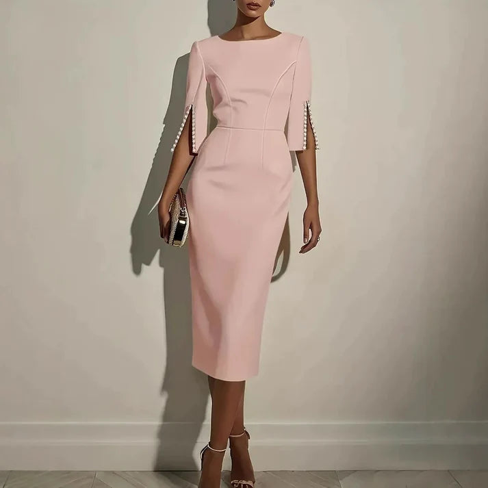 Women's Faux-Pearl Trim Split-Sleeve Pencil Dress