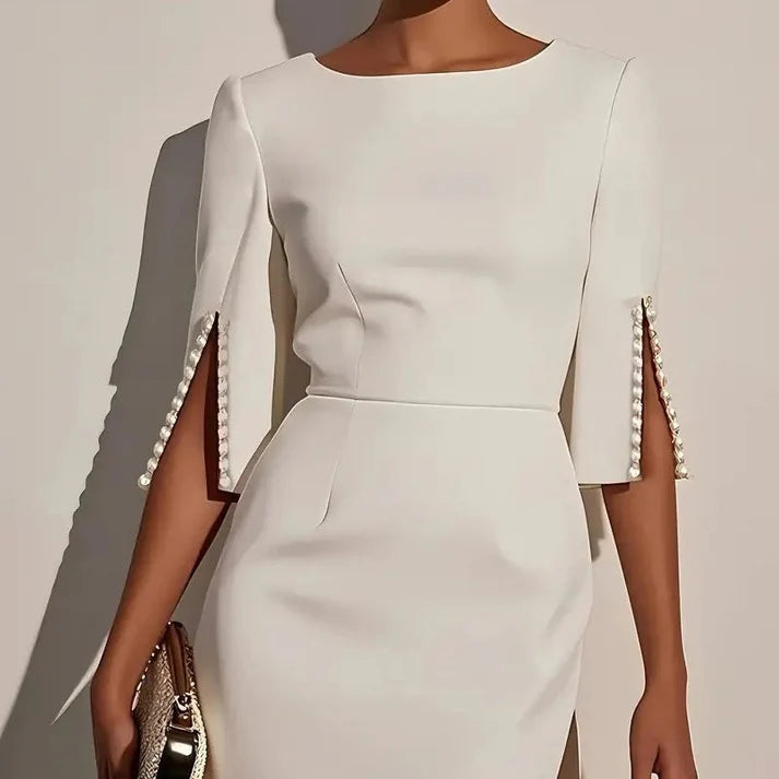 Women's Faux-Pearl Trim Split-Sleeve Pencil Dress