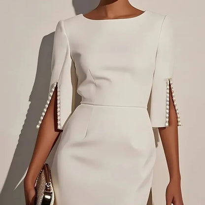 Women's Faux-Pearl Trim Split-Sleeve Pencil Dress