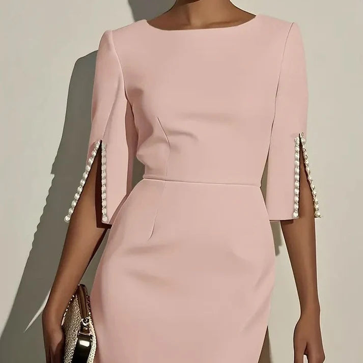 Women's Faux-Pearl Trim Split-Sleeve Pencil Dress