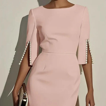Women's Faux-Pearl Trim Split-Sleeve Pencil Dress