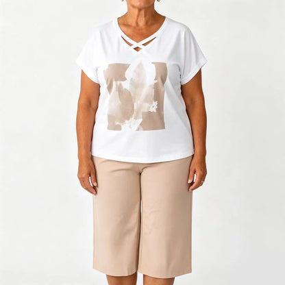 Women's V-Neck Short Sleeve Top and Cropped Pants Set