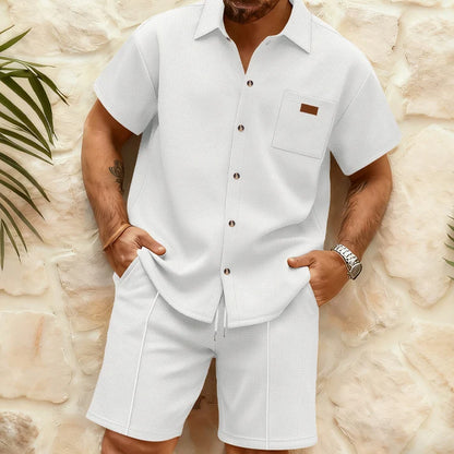 Men's Waffle-Knit Short-Sleeve Shirt and Shorts Set