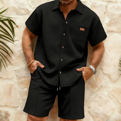 Men's Waffle-Knit Short-Sleeve Shirt and Shorts Set
