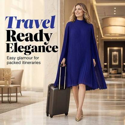 Women's Pleated Cape Sleeve High Neck Dress