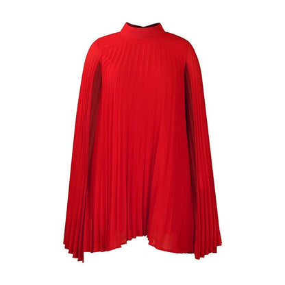 Women's Pleated Cape Sleeve High Neck Dress