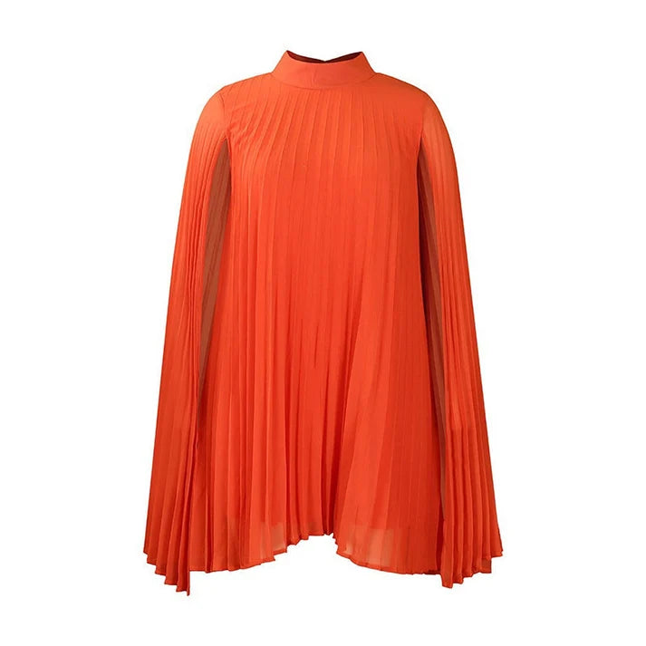 Women's Pleated Cape Sleeve High Neck Dress