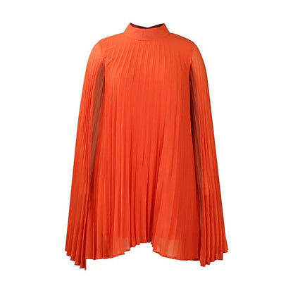 Women's Pleated Cape Sleeve High Neck Dress