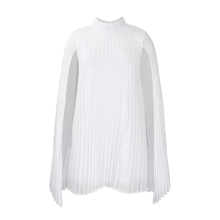 Women's Pleated Cape Sleeve High Neck Dress