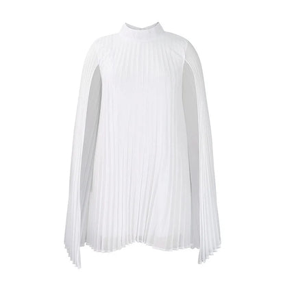 Women's Pleated Cape Sleeve High Neck Dress