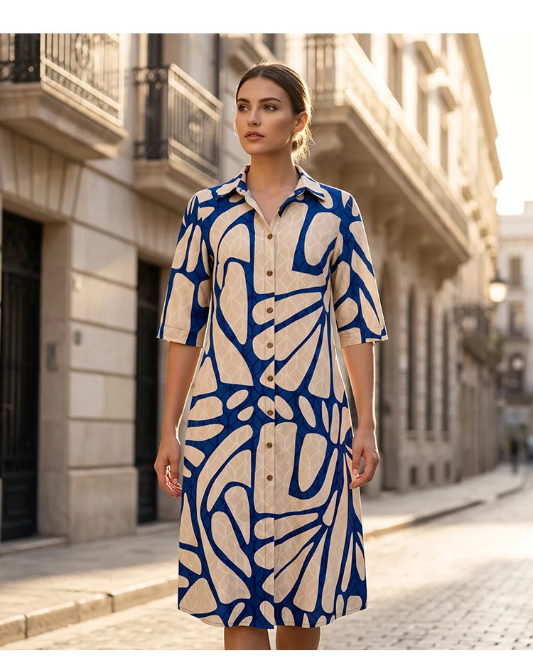 Women's Geometric Print Button-Front Dress