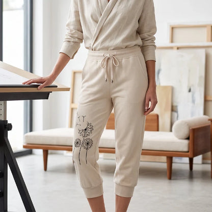 Women's High-Waisted Drawstring Cropped Pants