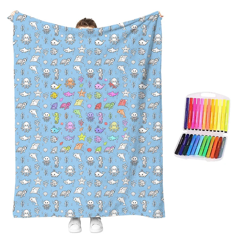 Coloring Blanket Kit with Washable Markers