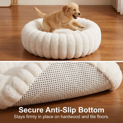 Round Raised-Rim Plush Pet Bed
