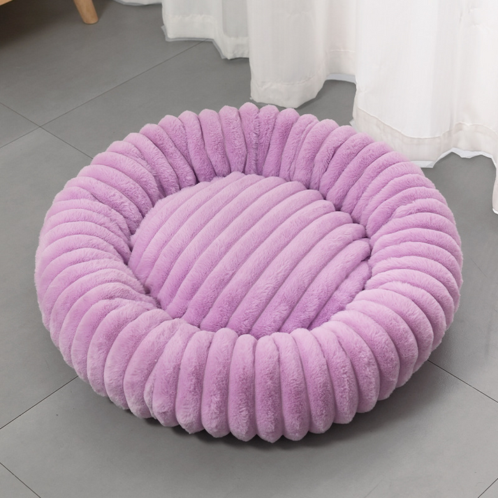 Round Raised-Rim Plush Pet Bed