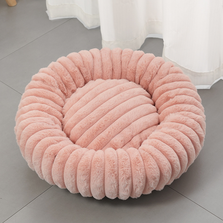 Round Raised-Rim Plush Pet Bed