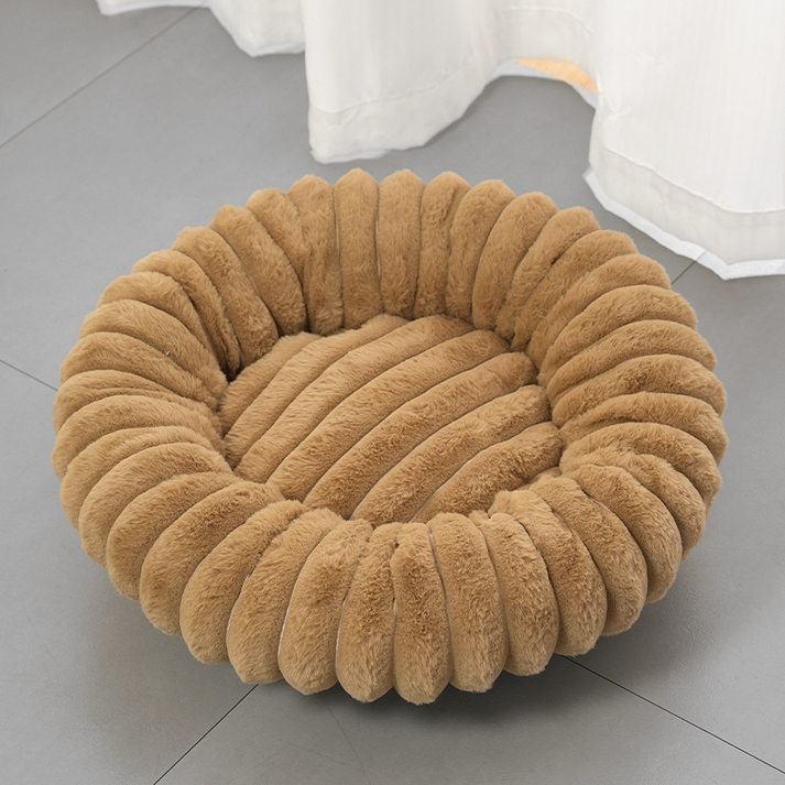 Round Raised-Rim Plush Pet Bed