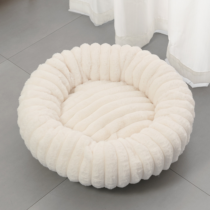 Round Raised-Rim Plush Pet Bed