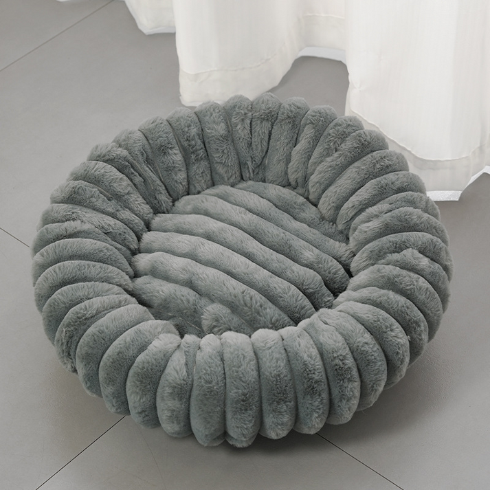 Round Raised-Rim Plush Pet Bed