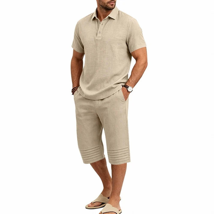 Men’s Polo Top and Cropped Pants Set