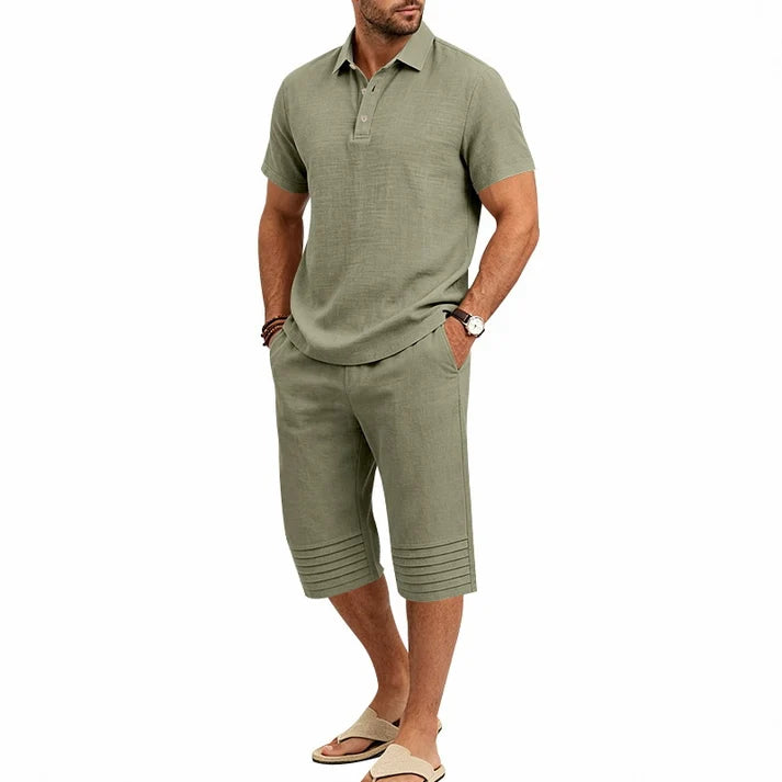 Men’s Polo Top and Cropped Pants Set