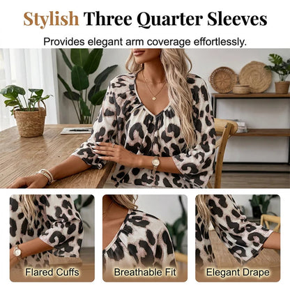 Women's Leopard-Print V-Neck Blouse