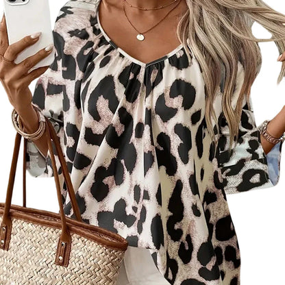 Women's Leopard-Print V-Neck Blouse