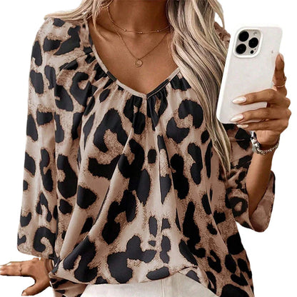 Women's Leopard-Print V-Neck Blouse