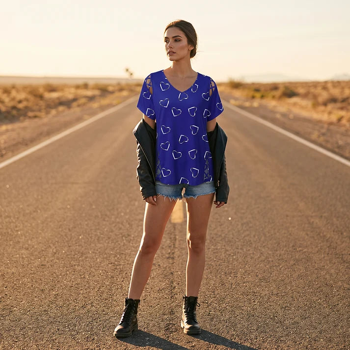 Women's Heart Print V-Neck Top
