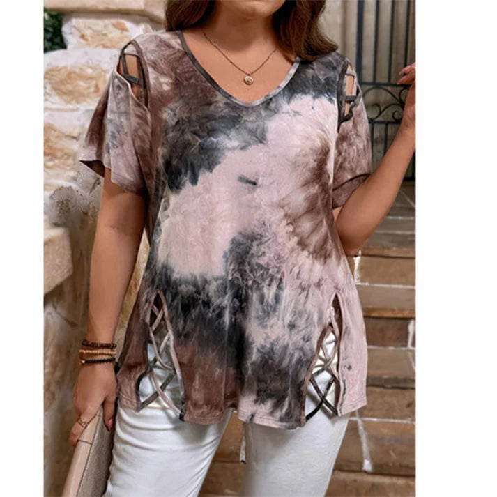 Women's Heart Print V-Neck Top