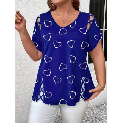 Women's Heart Print V-Neck Top