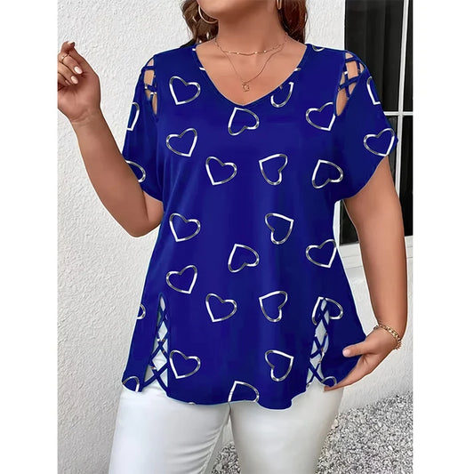 Women's Heart Print V-Neck Top