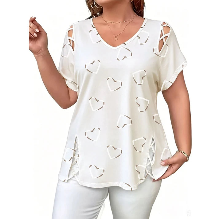 Women's Heart Print V-Neck Top