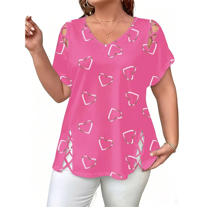 Women's Heart Print V-Neck Top