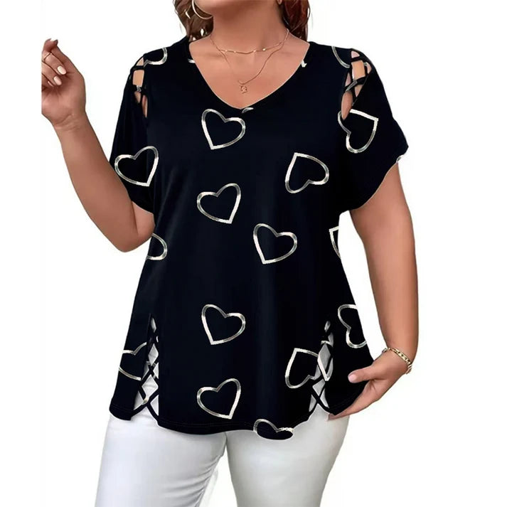 Women's Heart Print V-Neck Top