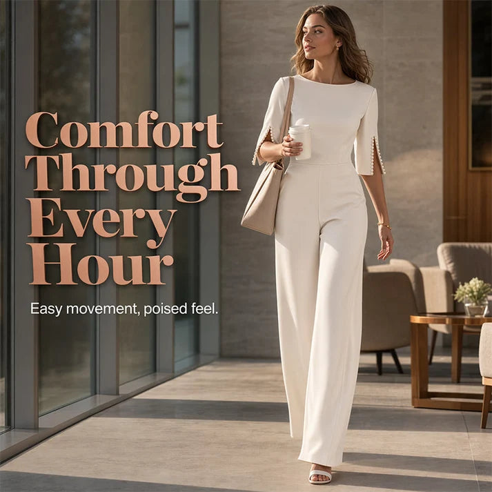 Women's Short-Sleeve Jumpsuit with Pearl Detail