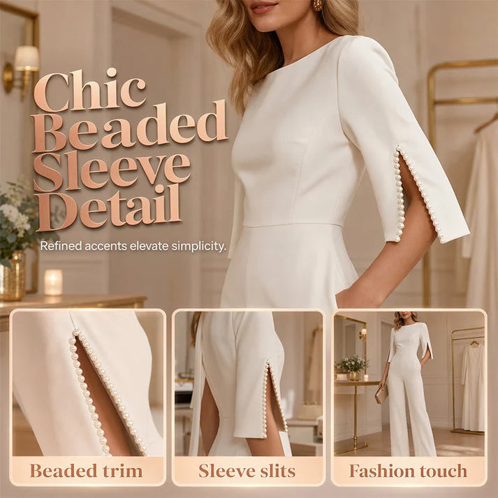 Women's Short-Sleeve Jumpsuit with Pearl Detail
