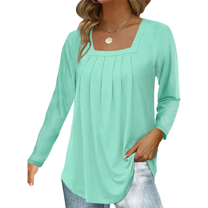 Women's Pleated Square Neck Top