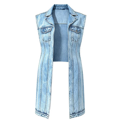 Women's Sleeveless Longline Denim Vest