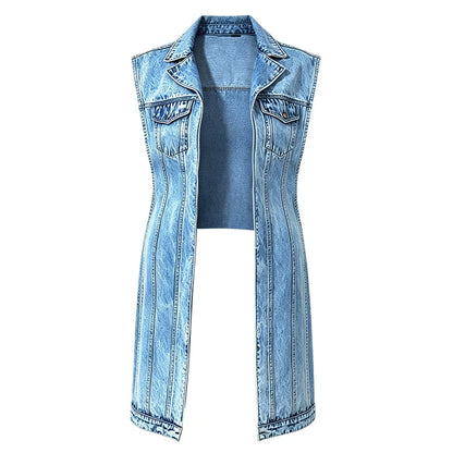 Women's Sleeveless Longline Denim Vest
