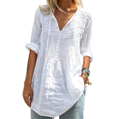 Women's Pleated V-Neck Casual Blouse
