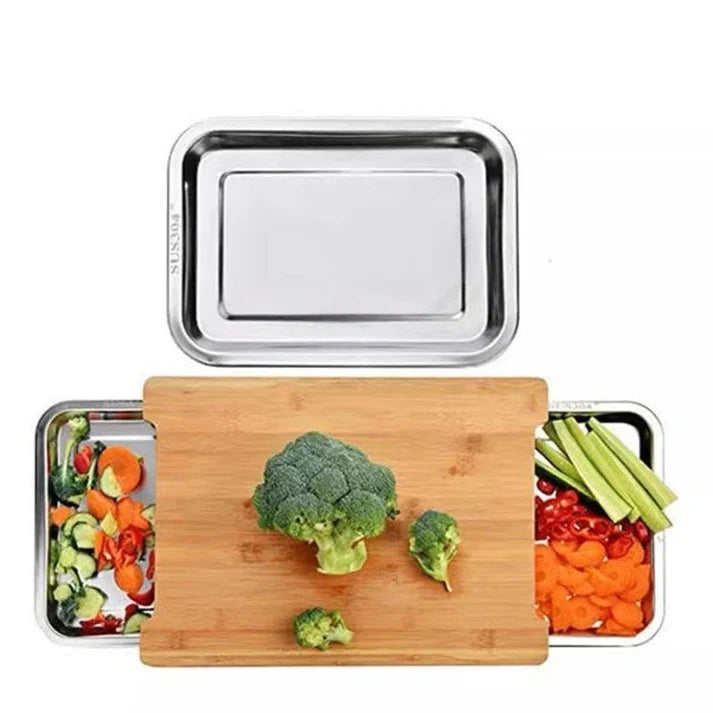 Wooden Cutting Board with Slide-Out Trays