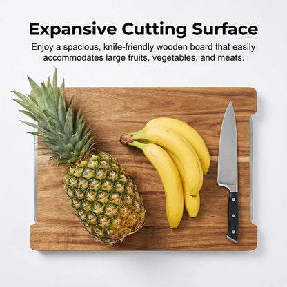 Wooden Cutting Board with Slide-Out Trays