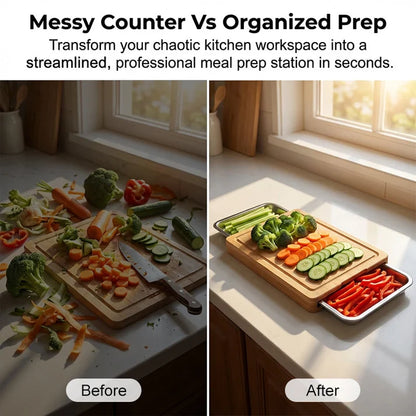 Wooden Cutting Board with Slide-Out Trays