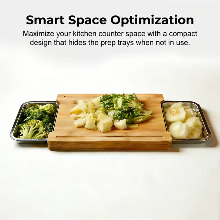 Wooden Cutting Board with Slide-Out Trays