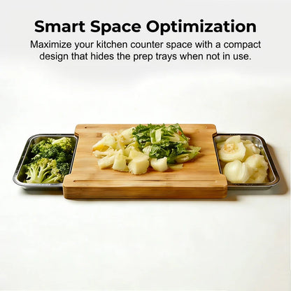 Wooden Cutting Board with Slide-Out Trays